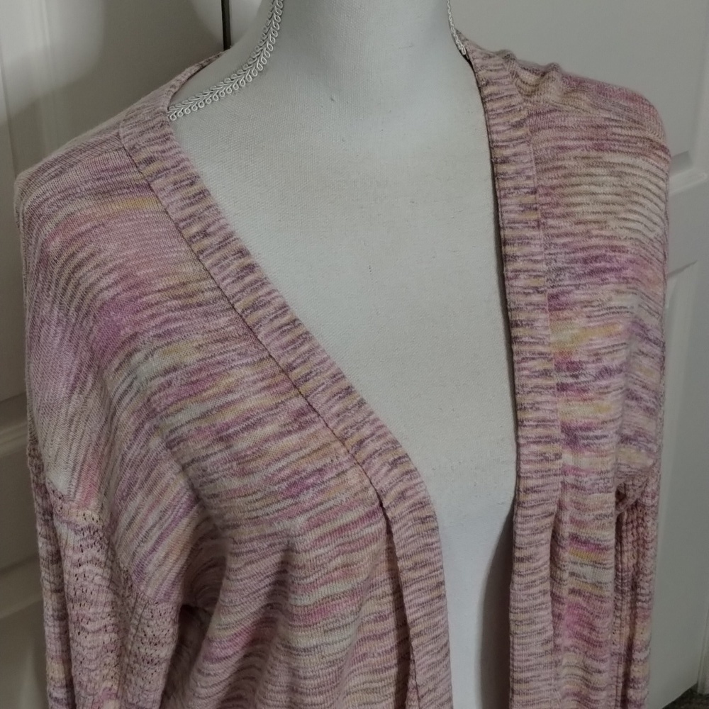 Sundance multicolor pink slub open cardigan sweater w/tiny vented sleeves large - Picture 2 of 10